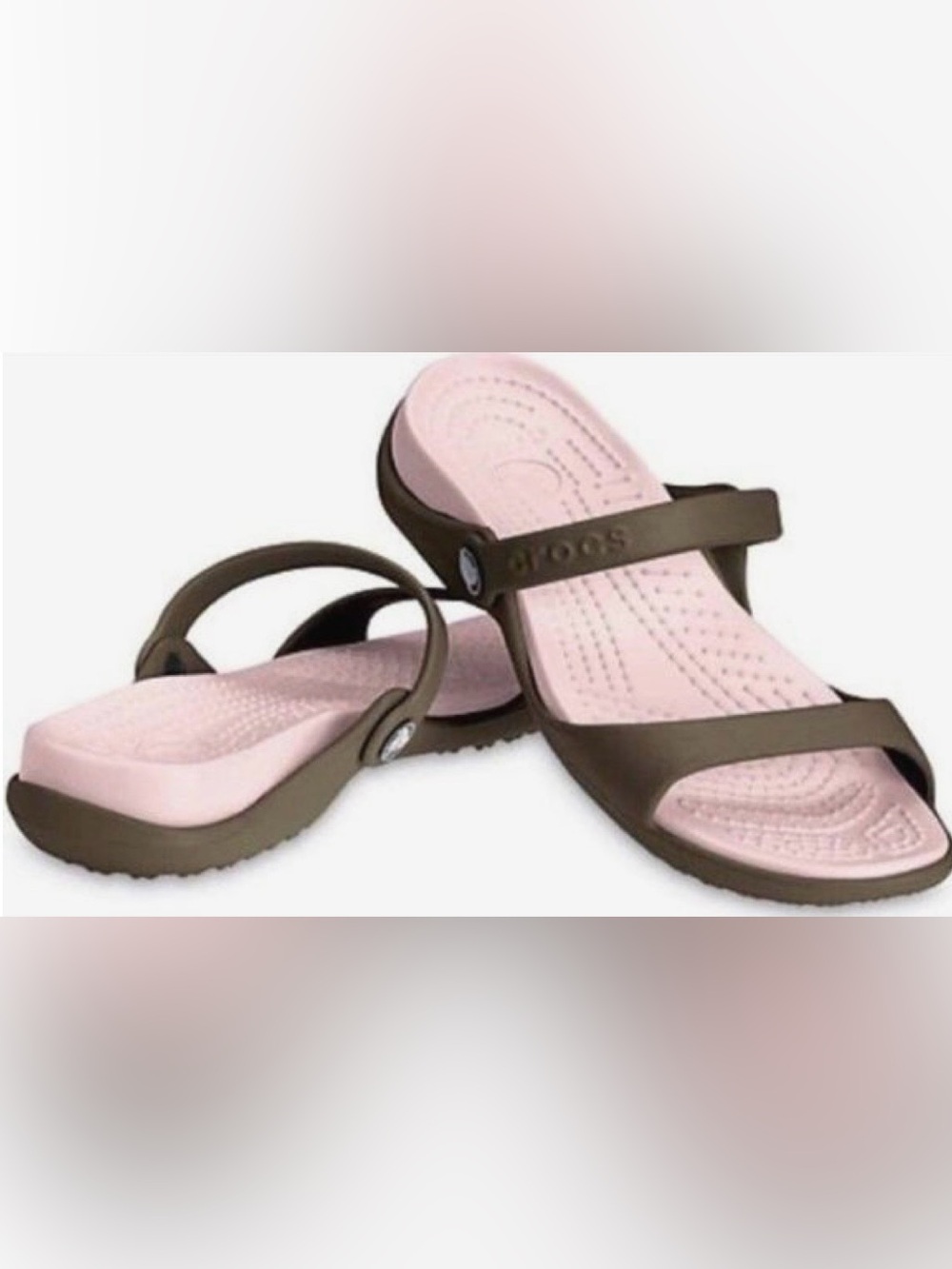CROCS Women's Size 8 Cleo Sandals in Chocolate and Cotton Candy- Discontinued - Picture 2 of 13